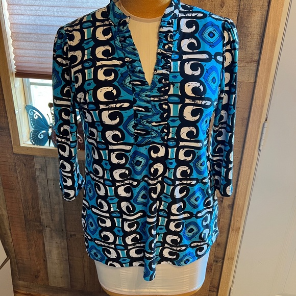 Kim Rogers Tops - WOMENS LADIES L/XL BLUE WHITE BLACK KIM ROGERS BLOUSE TOP SHIRT